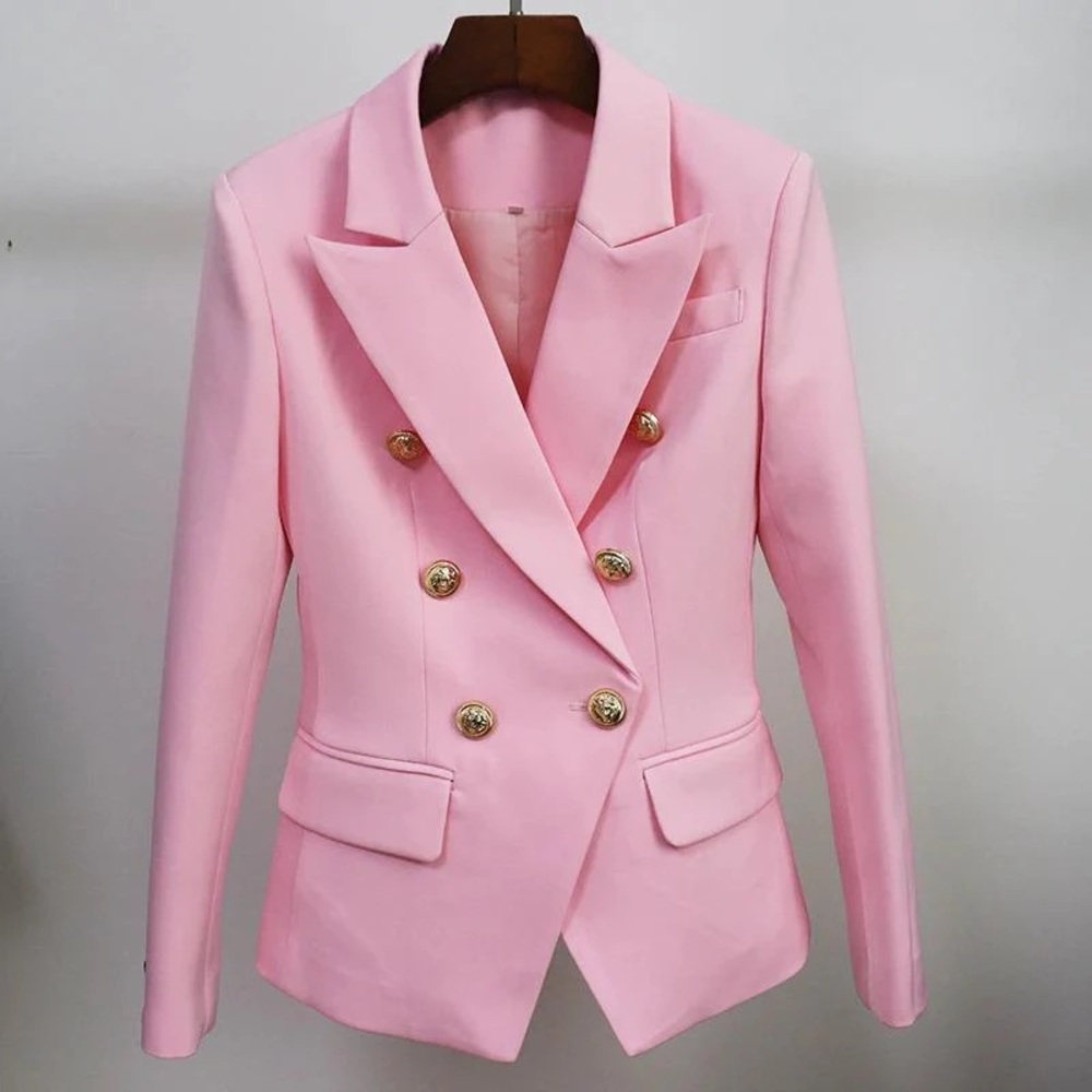 Haute Couture Brand Elegant Pink Double-Breasted Women's Blazer